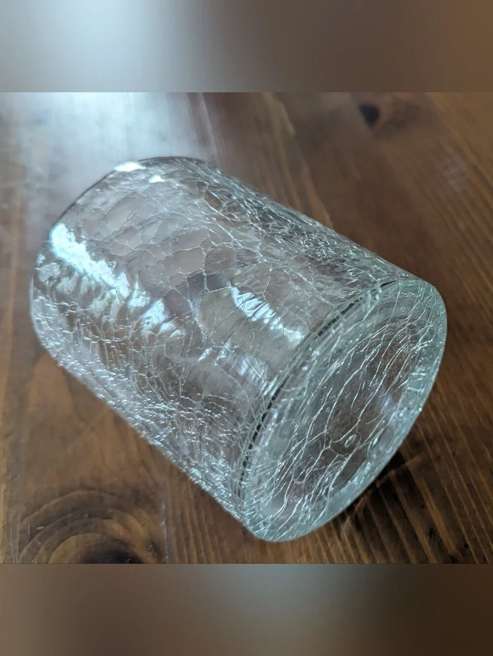 Clear Crackle Glass Jar with Chrome Finish Metal Lid. 5.5